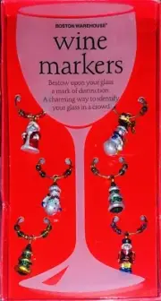 Vintage 2004 Boston Warehouse Wine Markers Charms Christmas Snowmen Set Of 6 NEW