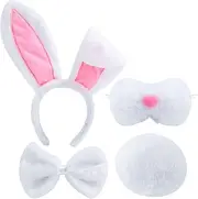 Polly Online Bunny Costume Set,4 Pcs Easter Rabbit Costume,Includes White Plush Bunny Ears Headband, Bowtie, Nose, Tail for Women Adults and Kids Cosplay Party Costume