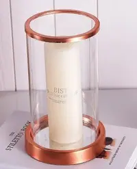 在飛比找Yahoo!奇摩拍賣優惠-5973A 歐式 玫瑰金玻璃燭台 歐風透明簡約造型燭臺蠟燭台