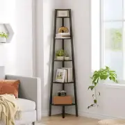 Corner Shelf, 5-Tier Corner Bookshelf, Rustic Ladder Shelf, Industrial
