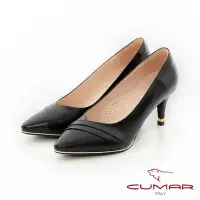 在飛比找Yahoo奇摩購物中心優惠-【CUMAR】桃口壓褶金屬沿條高跟鞋-黑色