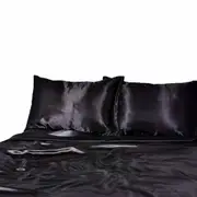 Black 1000TC Silk Satin Single KS Double Queen King Fitted Flat Pillowcase Sheet Set