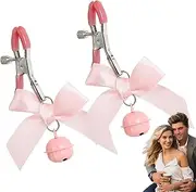 1 Pair Nipple Clamps Adjustable Bell Bow Nipple Clips Alloy Body Clips Non Piercing Cute Body Chain Clip with Bowknot and Bell for Body Decorative Body Chain Nipple Clip Nipple Clamp Non Piercing BOD