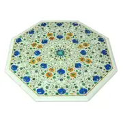 18" Marble Side End Table Top Semi Precious Stones Inlay Handicraft Home Decor