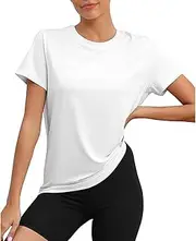 [Hanaoops] Sports T-Shirt Women's Short Sleeve Shirt Workout Tops Crew Neck Athletic Casual Running Yoga Fitness Sports Shirt Loose Gym Top Regular Functional Fit Running Shirt