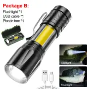 LED Flashlight Zoomable Camping Hiking Torch USB Rechargeable Mini COB Work Lamp