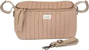 3 Sprouts Universal Quilted Stroller Organizer with Cup Holder and Zip Top - Durable Stroller Caddy Accessory with Storage - Shoulder Strap Converts Organizer to Small Diaper Bag, Clay