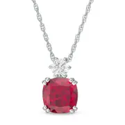 8.0mm Cushion-Cut Lab-Created Ruby and White Sapphire Pendant in Sterling Silver