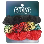 Firstine Evolve 3 Pack Scrunchies Black Red & Leopard Multicolor #225