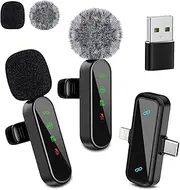 Gicorino Wireless Mini Lavalier Lapel Microphone for iPhone iPad & Android Phone, 2 in 1 Lapel Mic for Video Recording- Dual Mics with Noise Reduction for Video YouTube Tiktok Podcast Vlogging(2 Pack)