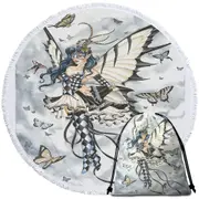 Symphony in Black and White Butterflies Fairy Round Beach Towel