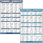QuickFit Dumbbell Workouts and Bodyweight Exercise Poster Set - Laminated 2 Chart Set - Dumbbell Exercise Routine & Body Weight Workouts