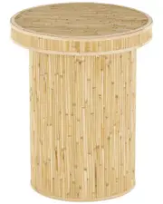 Peyton Lane Wooden Handmade Side End Accent Table With Linear Wood Strip Design