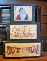 Old Fashion Country Christmas Primitive Rustic Wood Stacking Blocks Sign Set