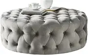 Modern Footstool Round Comfy Plush Footrest Stool, Dressing Makeup Seat, Upholstered Ottoman for Living Room Bedroom Entryway(Gray)