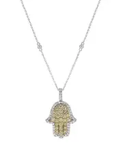 Bloomingdale's Fine Collection White & Yellow Diamond Hamsa Pendant Necklace in 14K Yellow & White Gold, 1.35 tcw