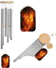 Memorial Wind Chimes Aluminium Tubes Wooden Wind Bell Roaring Flame Printed Wind Noisemakers Outdoor Garden Patio Decor Chimes Wind Catcher
