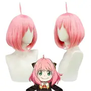 Spy X Family Anya Forger Pink Short Bob Wigs With Bangs Women Halloween Party Cosplay Synthetic Hair Full Head Wigs Fancy Dress Up Costume Props