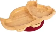 Tiny Dining Baby Plate with Suction Cup - Dinosaur - Red - Divided Non-Slip Bamboo Self-Feeding Baby Weaning Plate for Babies, Toddlers, Children