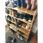 Wood Shoe Shelf Storage Organizer 35.4 x 26.7 x 9.8 with Bamboo Frame, 6-Tier .