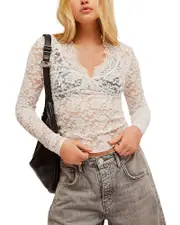 Free People All Day Lace Long Sleeve Top