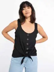 Sanctuary Women's Black Scoop Neck Button Front Golden Hour Tank Top Size XS