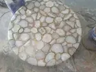 Natural White Round Polished Agate Stone Table with Gold Epoxy Inlay Decor