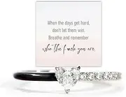 [Angyape] Strong As Fck Heart Enamel Ring, S925 Fck It And Begin Again Ring Black Heart-Cut Half Enamel Zircon Inlaid Inspirational Rings Adjustable Friendship Jewelry for Women