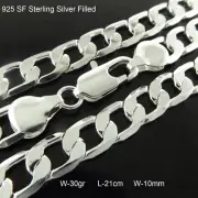 Bracelet Real 925 Sterling Silver Filled Men's Curb Cuban 10mm Link Bangle 21cm