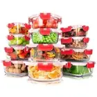 Serenelife (24) Superior Glass Food Storage Containers Set- Stackable Design-Red