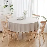 Cotton and Linen Solid Color Oil and Waterproof Round Tablecloth Antifouling Cover Outdoor Dining Table Cloth,200cm,Light Grey