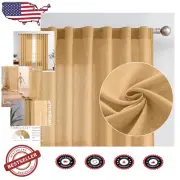 Mustard Yellow Linen Blend Curtains 90" Long - Light Filtering Drapes, 2 Panels