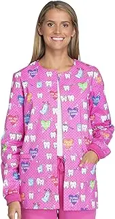 [Cherokee] Fashion Prints Women's Snap Front Warm Up Dental Print Scrub Jacket
