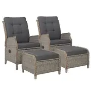 Recliner Chairs Outdoor Patio Wicker Sofa Lounge Set of 2 - Black
