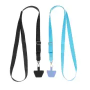 2Pcs Smart Phone Lanyard with 2 Patches, Black/Lake Blue (73-50cm)