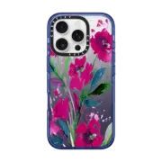 iPhone 16 Pro Impact Case MagSafe Compatible POCKETFUL OF POSIES Magenta Pink Teal Green, Floral Watercolor Painting Flowers Colorful Art Girly Pretty Spring Summer Garden Whimsical Fuchsia Bold Transparent Chic Lovely Design