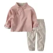 2Pcs Kid Chinese New Year Outfit Boy Tang Suit Loose Cotton Linen Ethnic Clothes