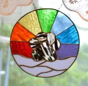 Handmade One of a Kind Stained Glass Rainbow Bridge Dog Pet Memorial Piece