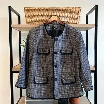 NWT Talbots Grosgrain Ribbon Jacquard Button Front Blazer, 16P