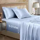 4Pcs Extra Deep Pocket Satin Sheets King Size Bed Set, Baby Blue Satin Sheet Set