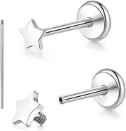 [limerencia] 18G Pure Titanium Body Piercing Jewelry, G23 Hypoallergenic Flat Back Internally Threaded Tragus Helix Cartilage Conch Medusa Lip Labret Piercing Stud Earrings for Women Men