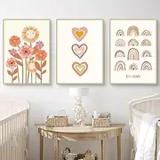 Herfair Set of 3 Posters for Children's Room, Boho Decorative Pictures, Baby Room, Wall Pictures, Bedroom, Sun, Rainbow, Baby Room Wall Decoration, Girls, Boys, without Frame (A, 40 x 50 cm)