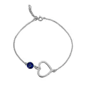 Heart Theme Double Sided Evil Eye Adjustable Anklet In Rhodium Plated Sterling Silver,9.5" to 11"