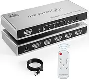 HDMI Switch 5 in 1 Out 8K UHD HDMI Switcher Splitter, HDMI 2.1 Switcher with IR Remote 5 Port HDMI Switcher Selector Support 3D CEC HDR HDCP2.3 for PS5/4/3 Xbox TV Fire Stick, HDMI Splitter 8k