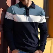 Men's Stripe Rugby Polo Rugby Polo Shirts Long Sleeve Polo Shirts Collar Business Casual Formal Outdoor Street Dailywear Buttons 3D Print Spring Fall Winter Ye