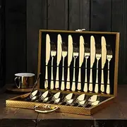 24 Piece Kitchen Cutlery Set 430 Stainless Steel Gold Knife Fork Spoon