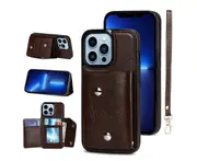 Case for iPhone 12 Pro Max, Leather Wallet Case With Card Pockets Back Flip Shockproof Cover Case-Brown