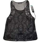 Black Sheer Sequin Top XS Cami Tank Fairy Goth Romantic Coquette Whimsigoth Mesh