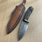 VG10 DAMASCUS SURVIVAL CAMPING HUNTING KNIFE FIXED BLADE EBONY BLACK CARVED LION