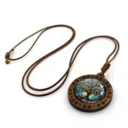 Fashion Life Tree Pattern Wooden Pendant Necklace Jewelry Women Men Gift